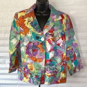 Investments II Blazer Multicolor 3-Button Jacket Size 16W Career Workwear